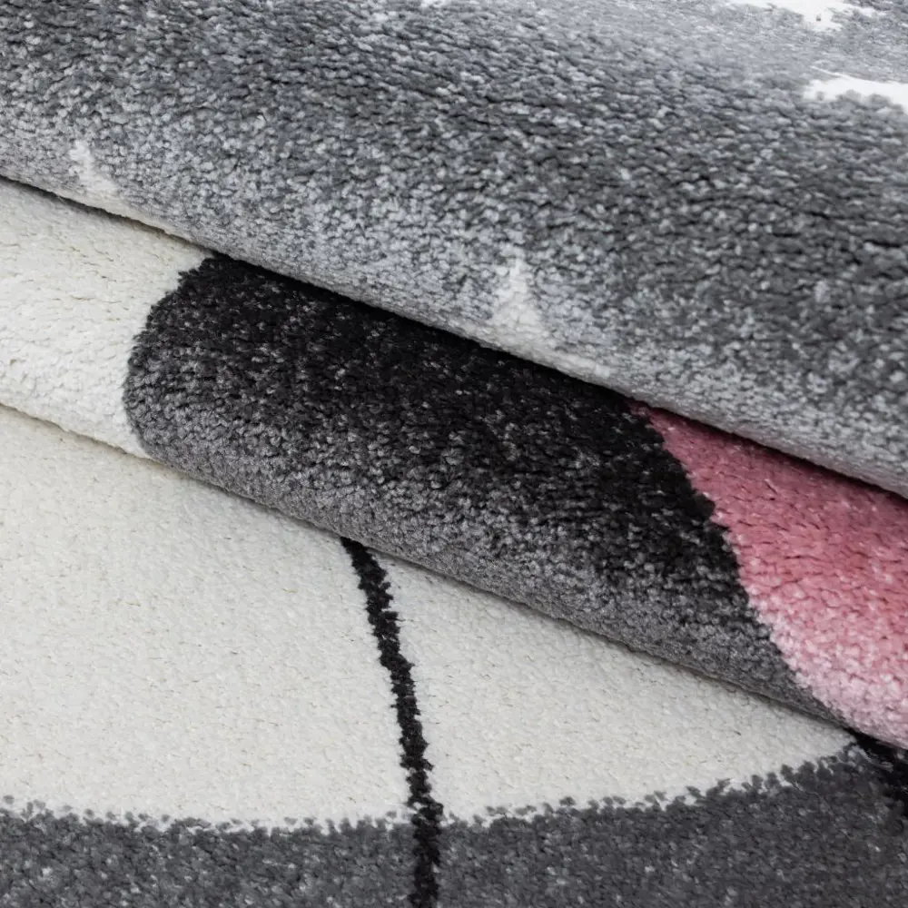 Yuvarlak Çocuk halısı sevimli Kedi ve Yıldız desenli Gri-Pembe-Be