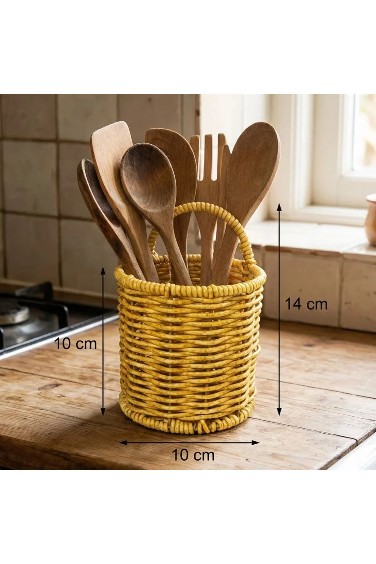 Yuvarlak Hasır Dokulu Plastik Rattan Kaşıklık & Çatallık – Askılı Kendiliğinden Tutmalı Çok Amaçlı M - Görsel 5