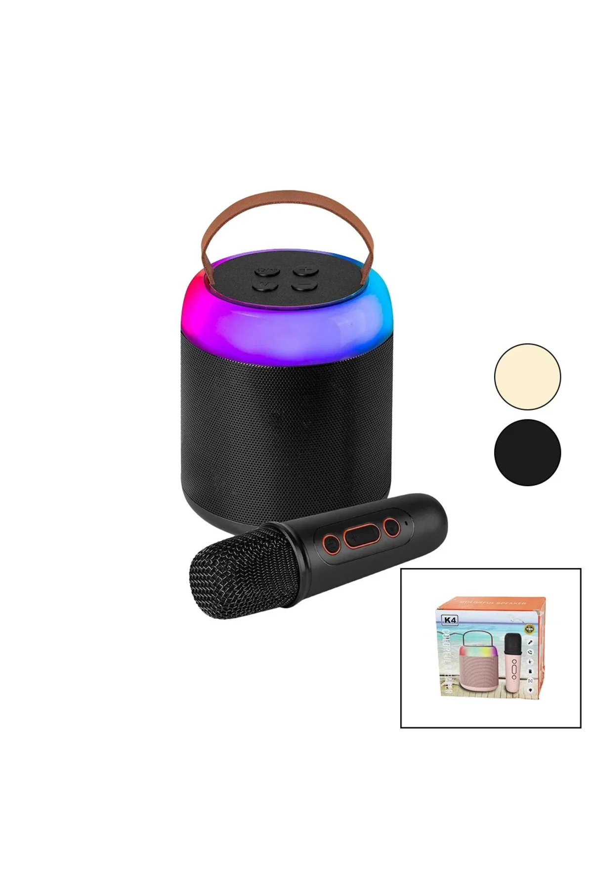 Yuvarlak Karaoke Mikrofonlubluetooth Wireless Hoparlör - Speaker Usb Şarjlı - Işıklı