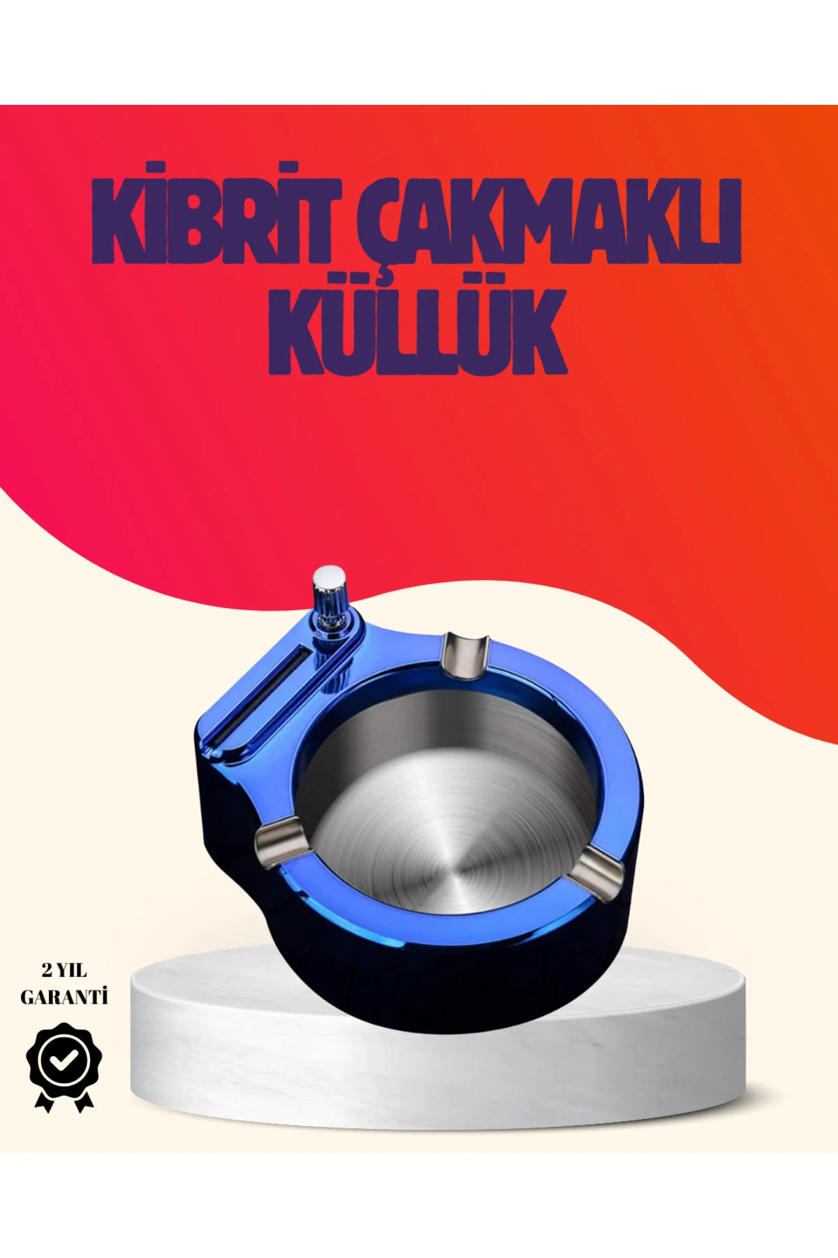 Yuvarlak Metal Küllük Çakmak Entegreli Dayanıklı Yapı