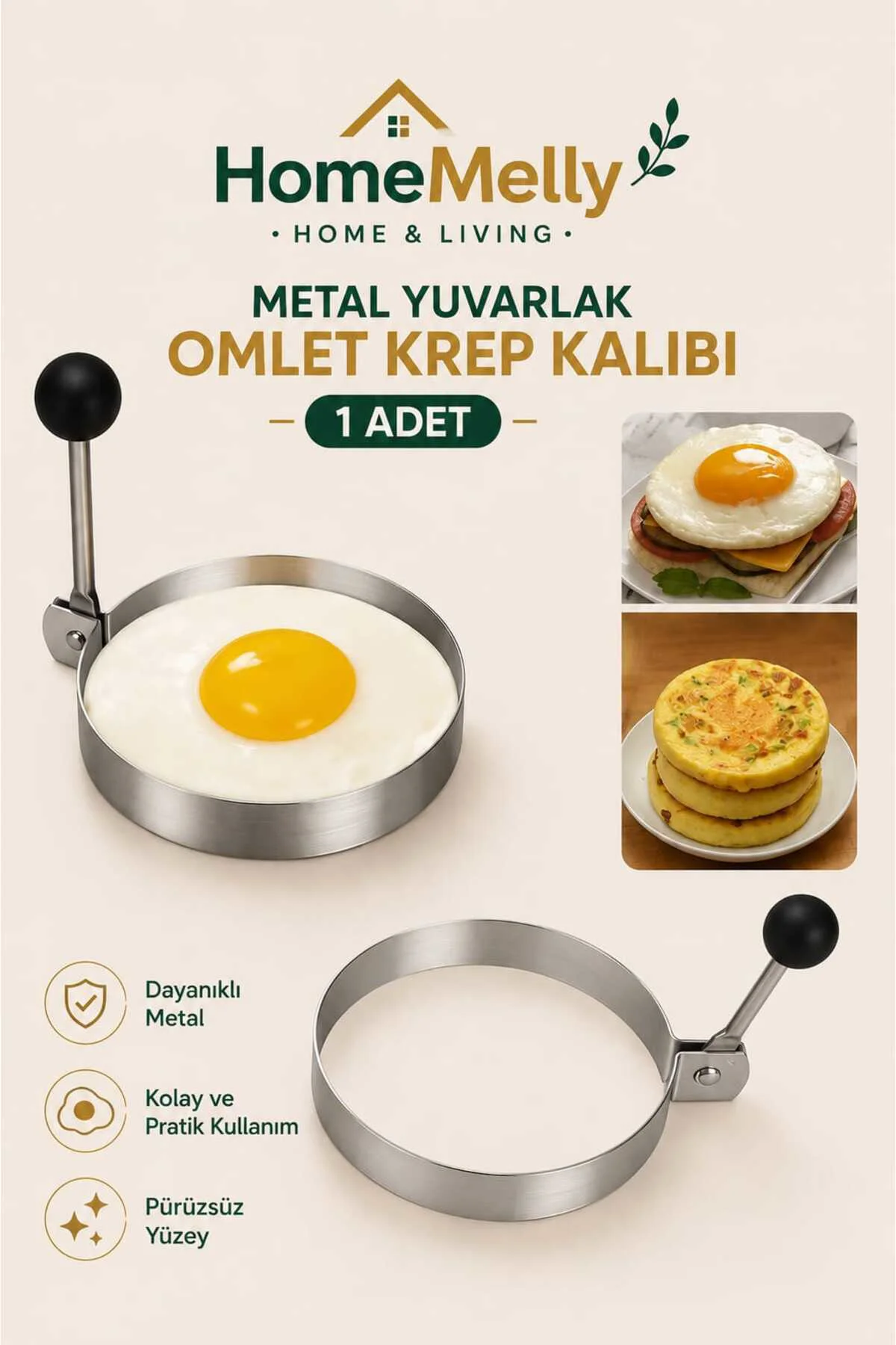Yuvarlak Model Metal Omlet Krep Kalıbı
