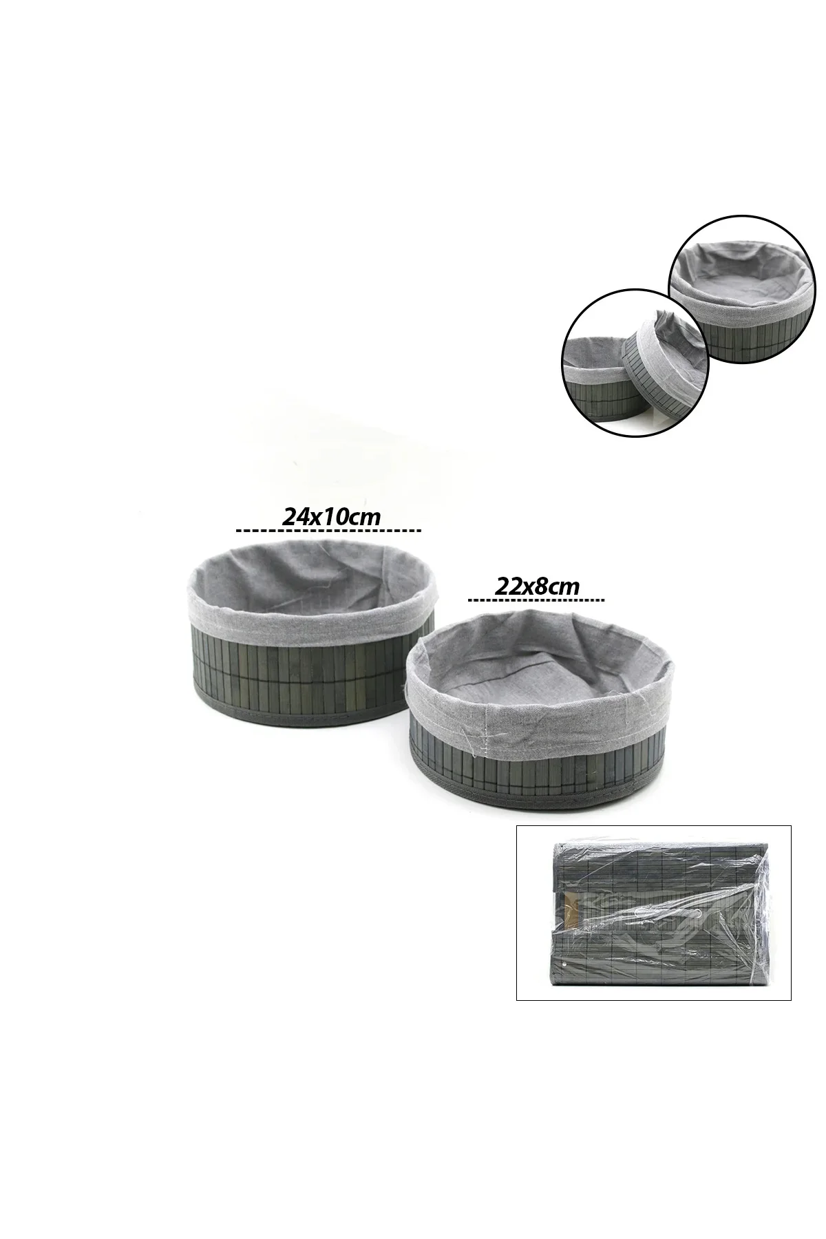 Yuvarlak Organizer Sepet - Bambu Kenarlı Ahşap Taban Bezli (Çap 22x24 cm) Yuvarlak Organizer Sepet - Bambu Kenarlı Ahşap Taban Bezli (Çap 22x24 cm)