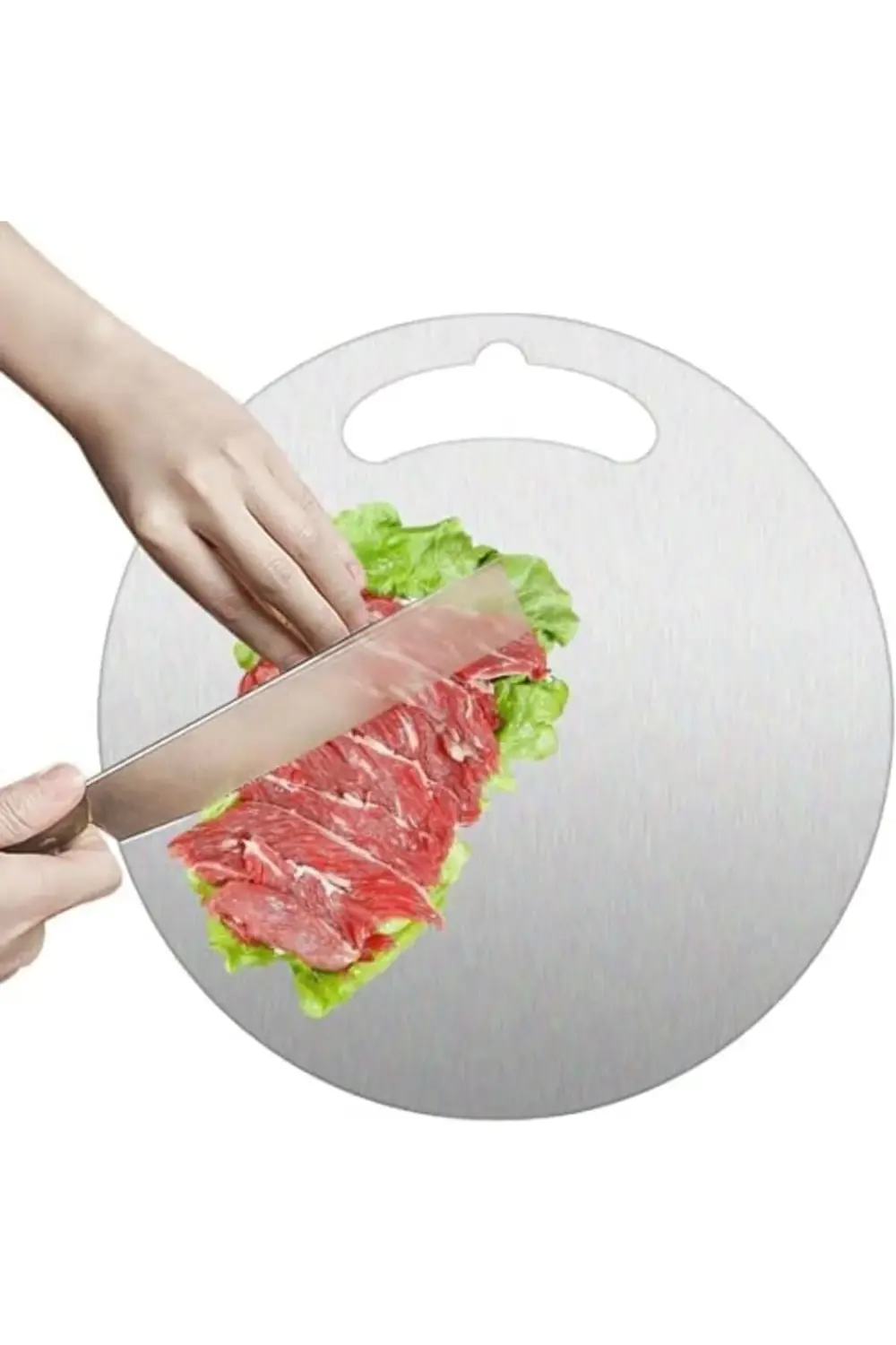 Yuvarlak Paslanmaz Çelik Kesme Tahtası Mutfak Piknik İçin 304 Kal