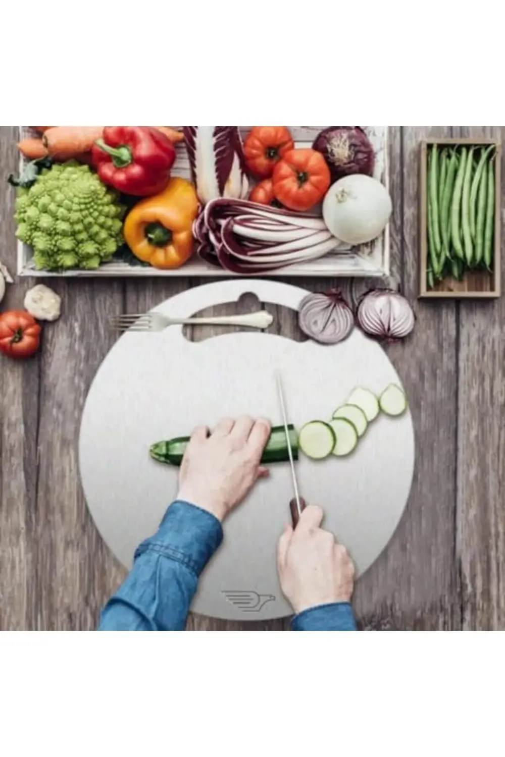 Yuvarlak Paslanmaz Çelik Kesme Tahtası Mutfak Piknik İçin 304 Kal