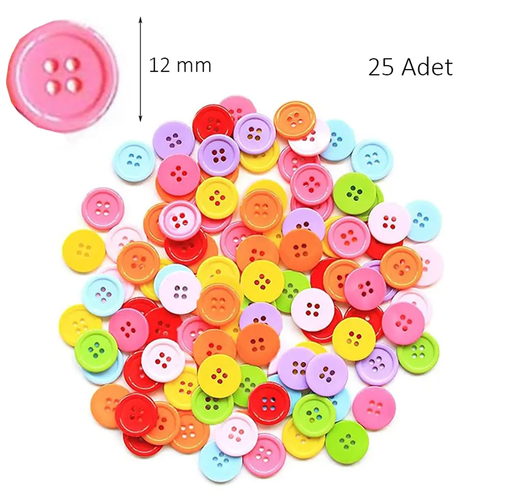 Yuvarlak Renkli Düğme Rengarenk Düğme 1,2 cm - 25 Adet