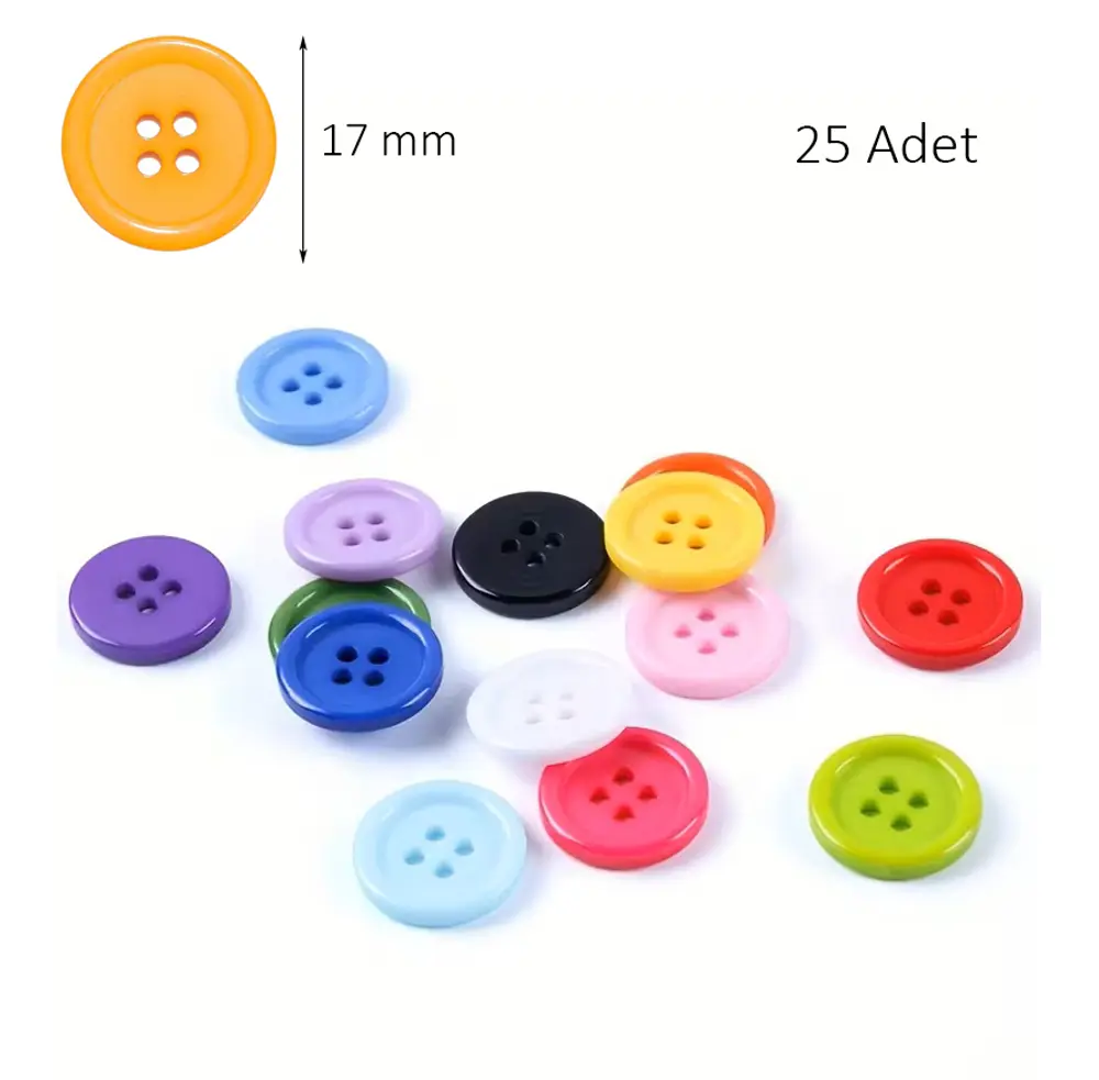 Yuvarlak Renkli Düğme Rengarenk Düğme 1,7 cm - 25 Adet