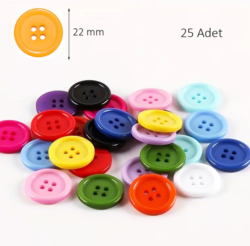 Yuvarlak Renkli Düğme Rengarenk Düğme 2,2 cm - 25 Adet