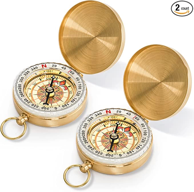 Just Cheap Store Yuvarlak Sarı Metal Kasa Su Geçirmez Fosforlu Dayanıklı Pusula G5