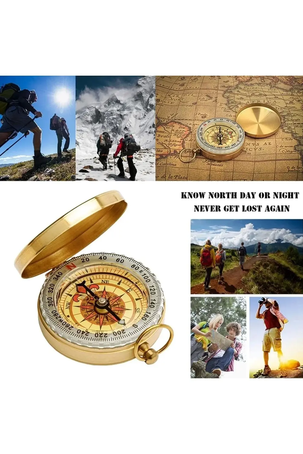 Yuvarlak Sarı Metal Kasa Su Geçirmez Fosforlu Dayanıklı Pusula G5