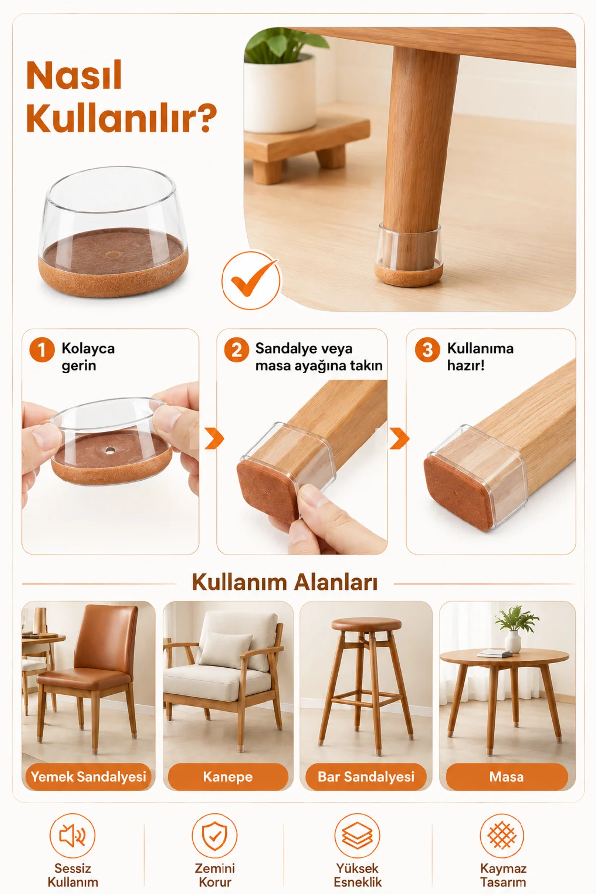 Yuvarlak Silikon Keçeli Sandalye Ve Masa Ayağı Pabucu 4'lü Set Me