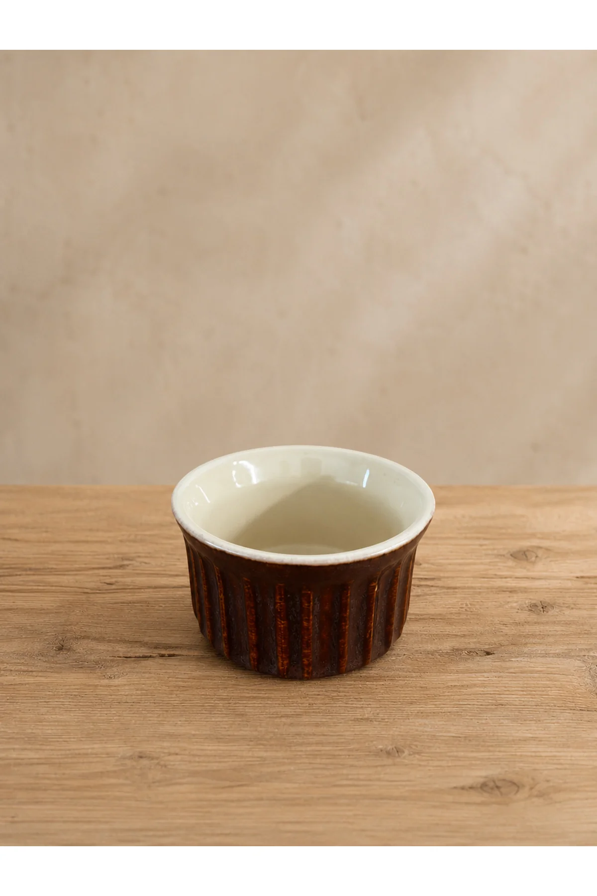 Yuvarlak Sufle Kabı 8,7 Cm Reaktif Krem & Kahverengi 4'lü Set | Porselen Fırın Kabı