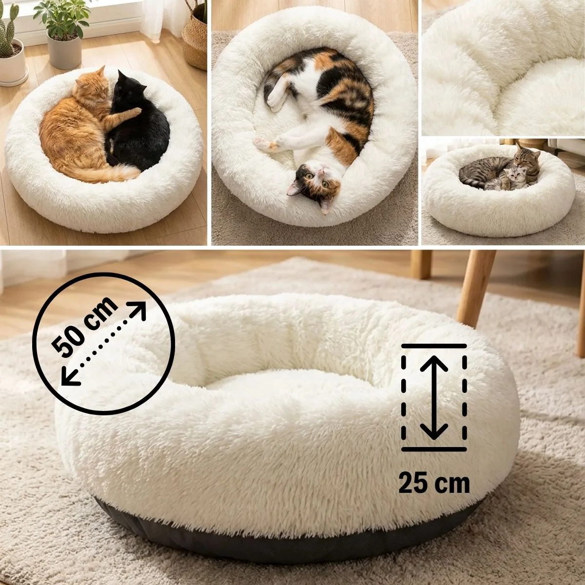 Yuvarlak Ultra Yumuşak Welsoft Peluş Kedi ve Köpek Yatağı – Kaymaz Taban Tüylü Pet Pufu,Uyku Minderi (krem) Fiyatı, Yorumları ve Özellikleri