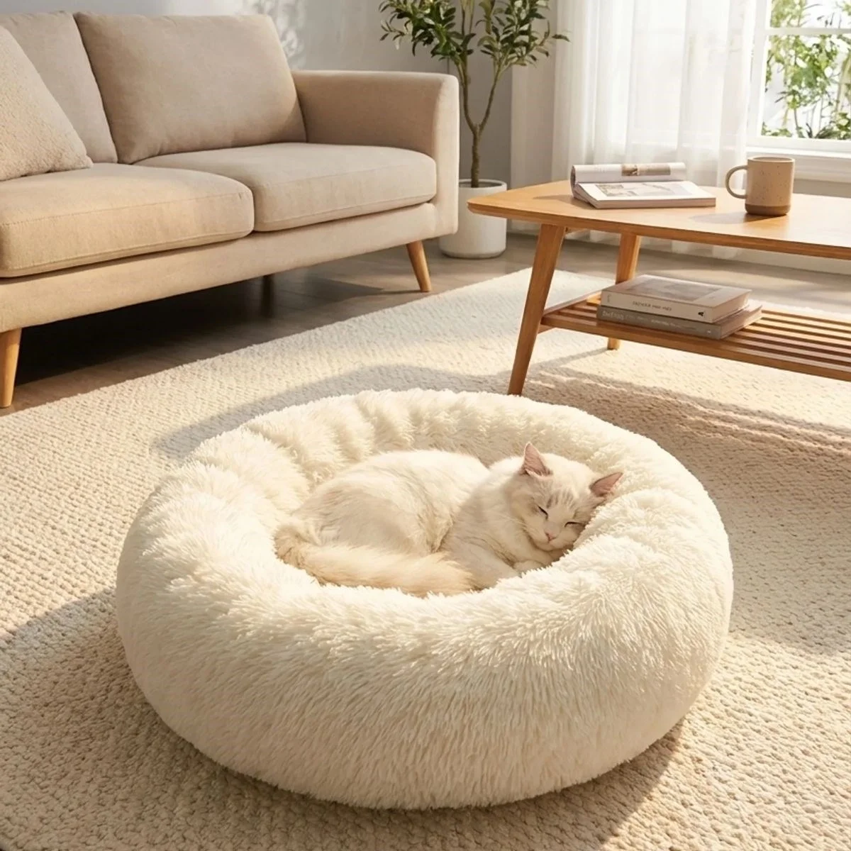 Yuvarlak Ultra Yumuşak Welsoft Peluş Kedi Ve Köpek Yatağı – Kaymaz Taban Tüylü Pet Pufu,uyku Minderi (krem) Bx40 Fiyatı, Yorumları ve Özellikleri