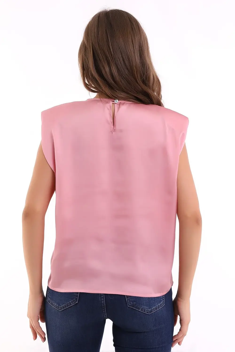 Yuvarlak Yaka Kolsuz Vatkalı Rahat Kesim Düğmeli Şık Ve Cool Sate