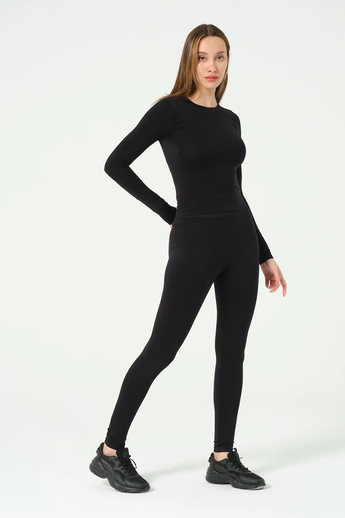 Yuvarlak Yaka Uzun Kollu Seamless Crop