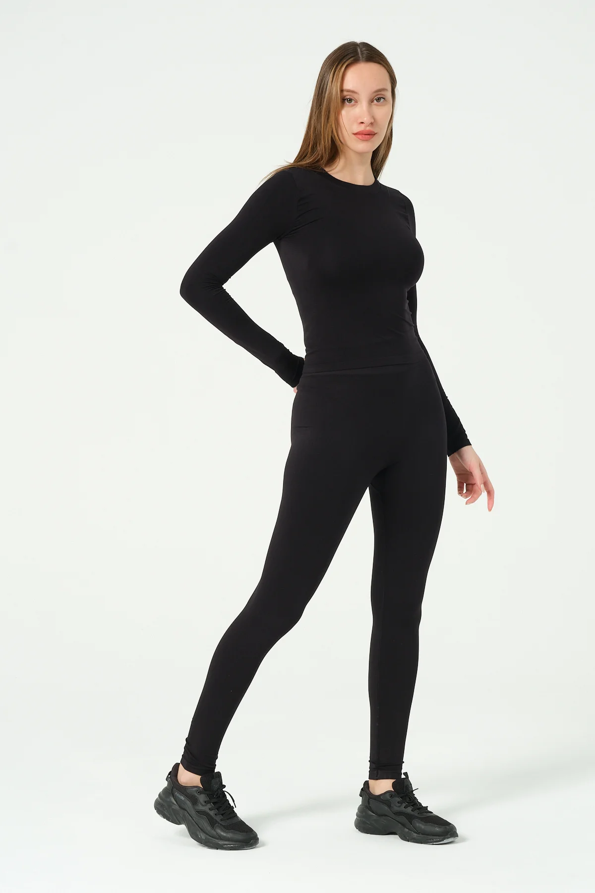 Yuvarlak Yaka Uzun Kollu Seamless Crop