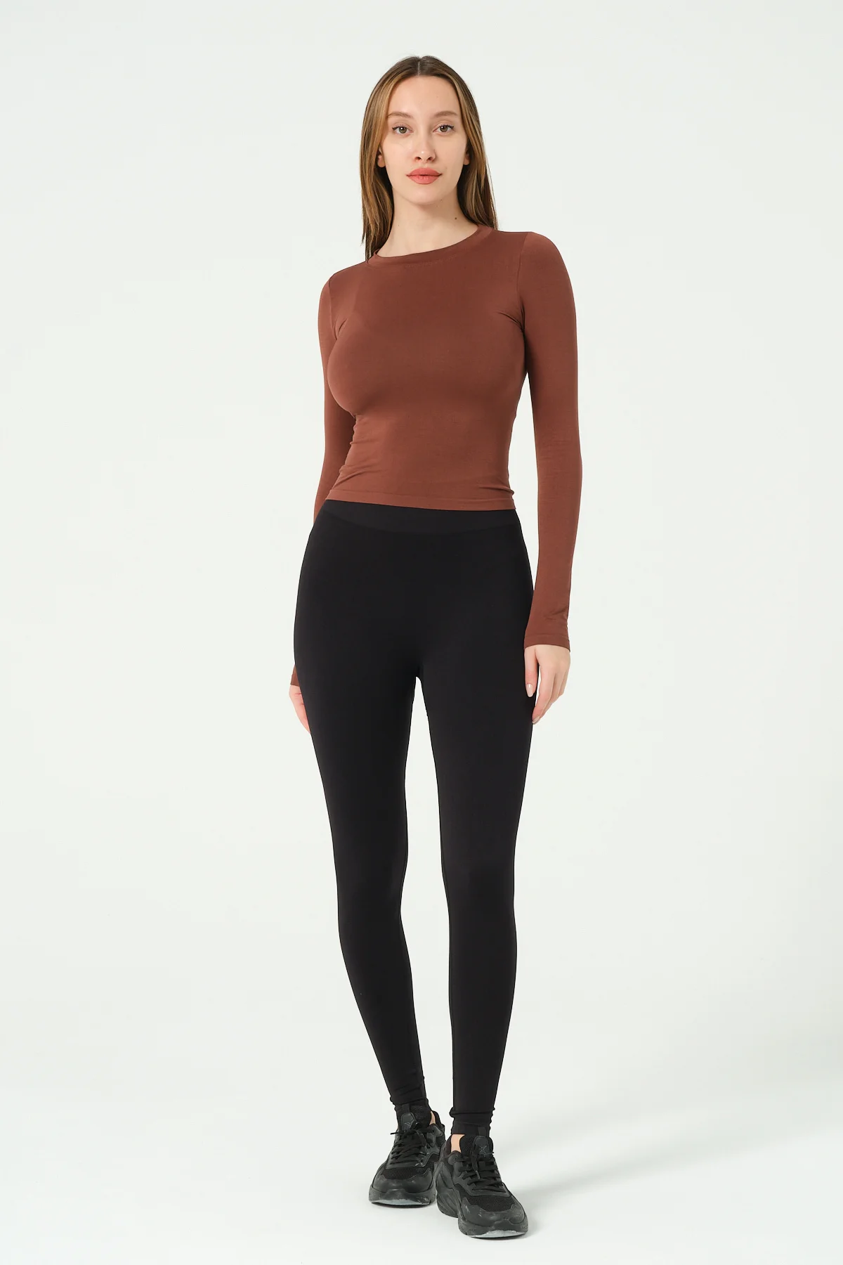 Yuvarlak Yaka Uzun Kollu Seamless Crop