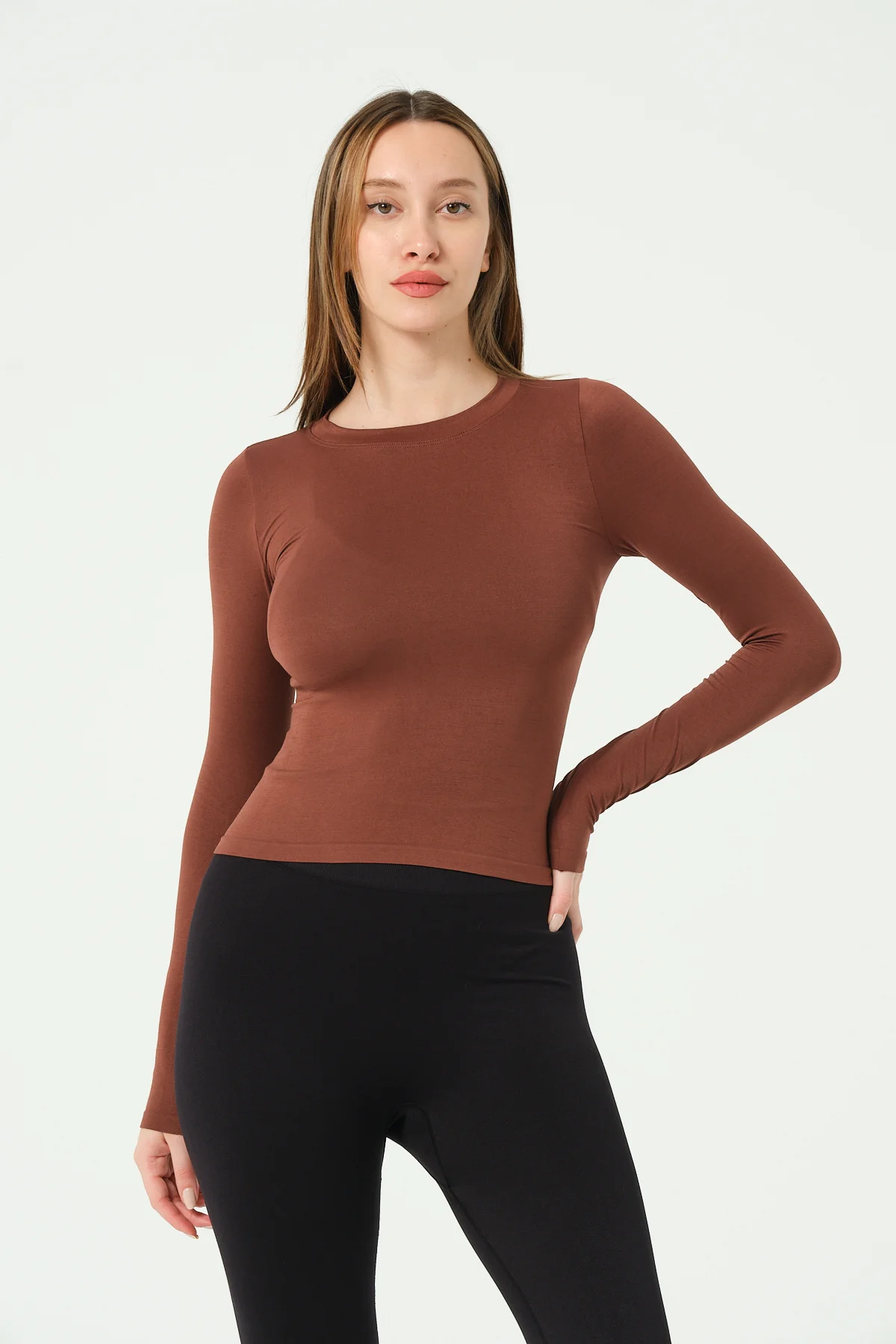 Yuvarlak Yaka Uzun Kollu Seamless Crop