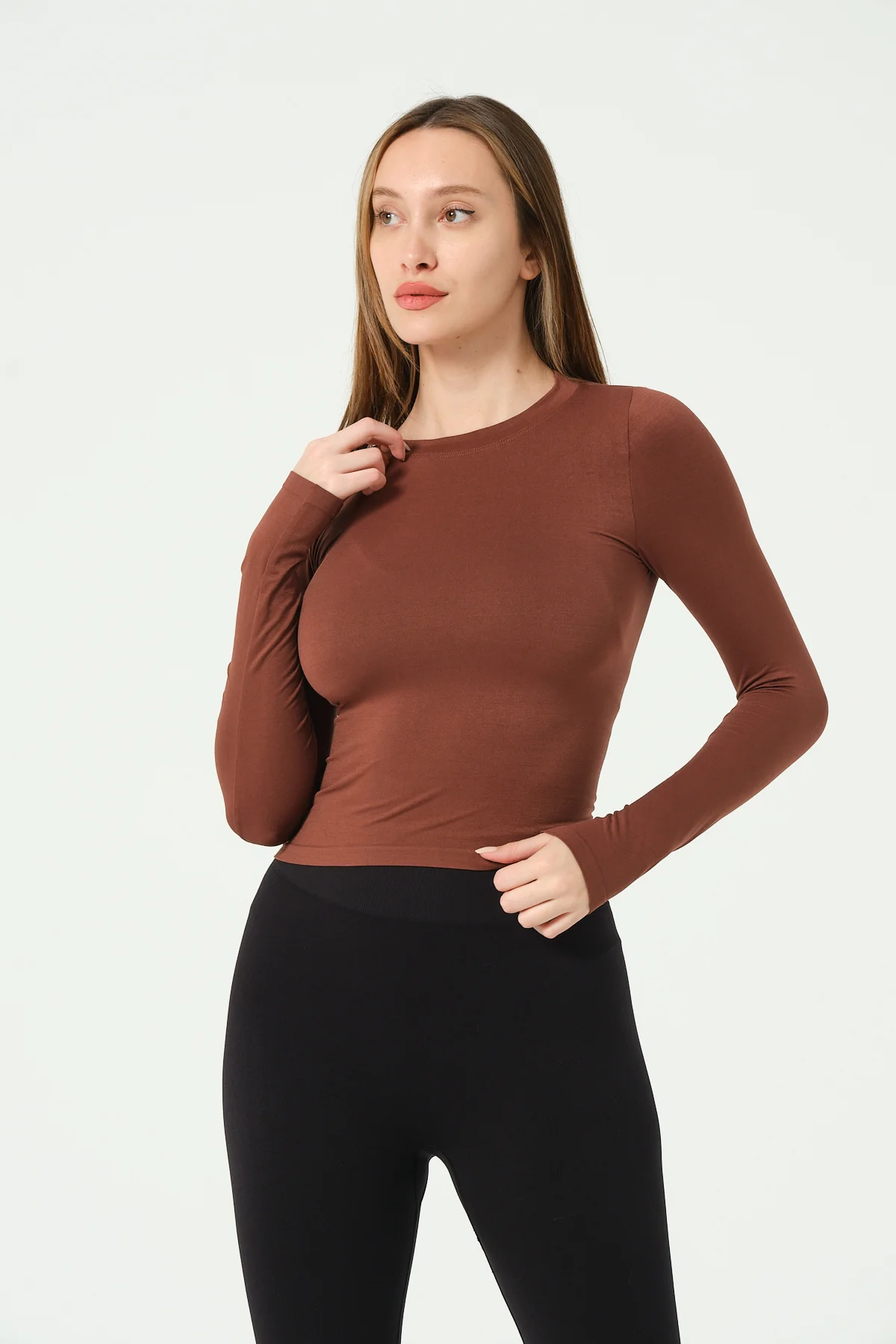 Yuvarlak Yaka Uzun Kollu Seamless Crop
