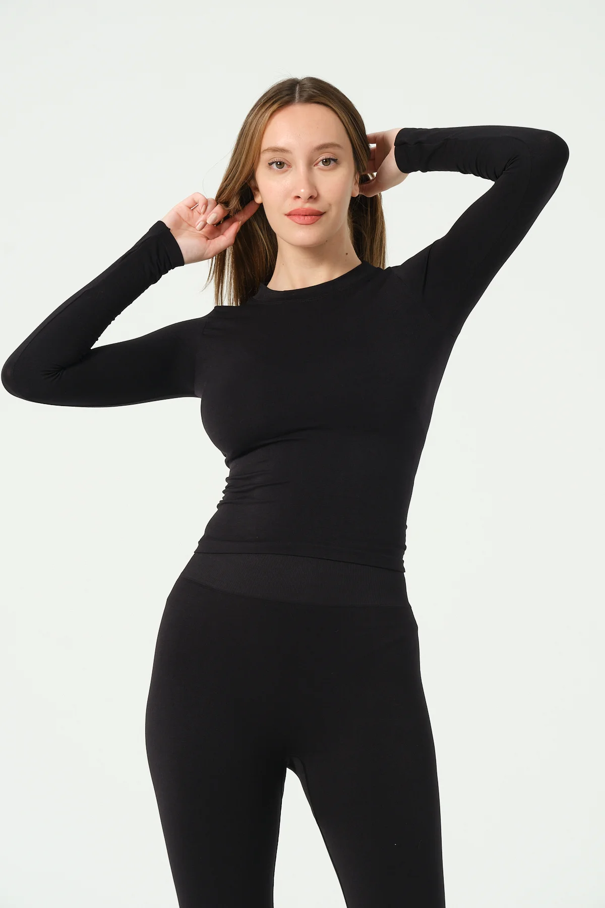 Yuvarlak Yaka Uzun Kollu Seamless Crop