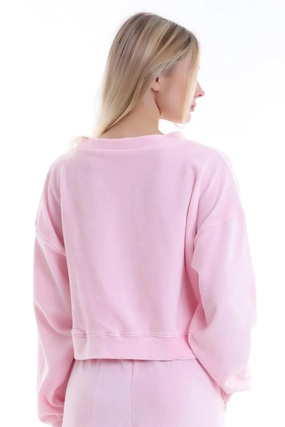 Yuvarlak Yaka Uzun Kollu Oversize Kesim Kadife Tarz Sweatshirt