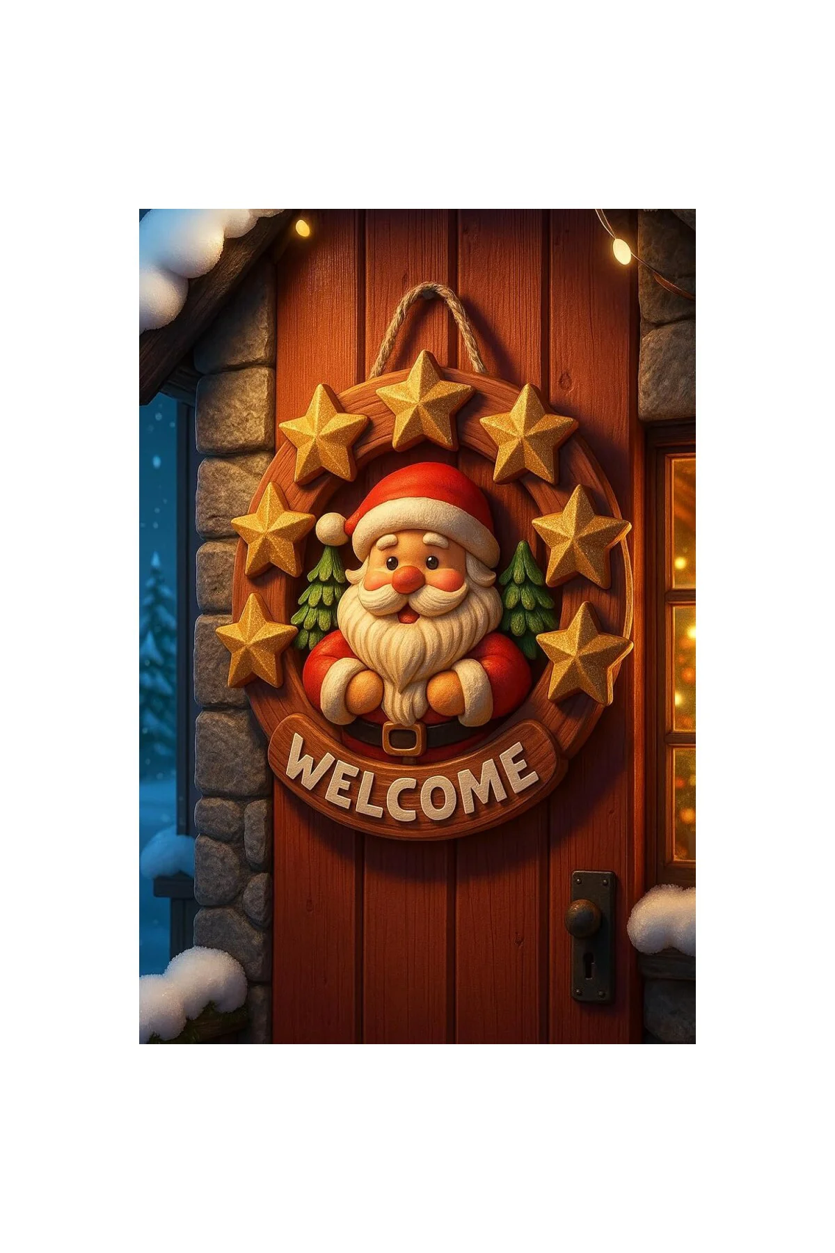 Yuvarlak Yıldızlı Ahşap Noel Kapı Süsü Yılbaşı Mazemeleri Yılbaşı Temalı Hediyeler 20
