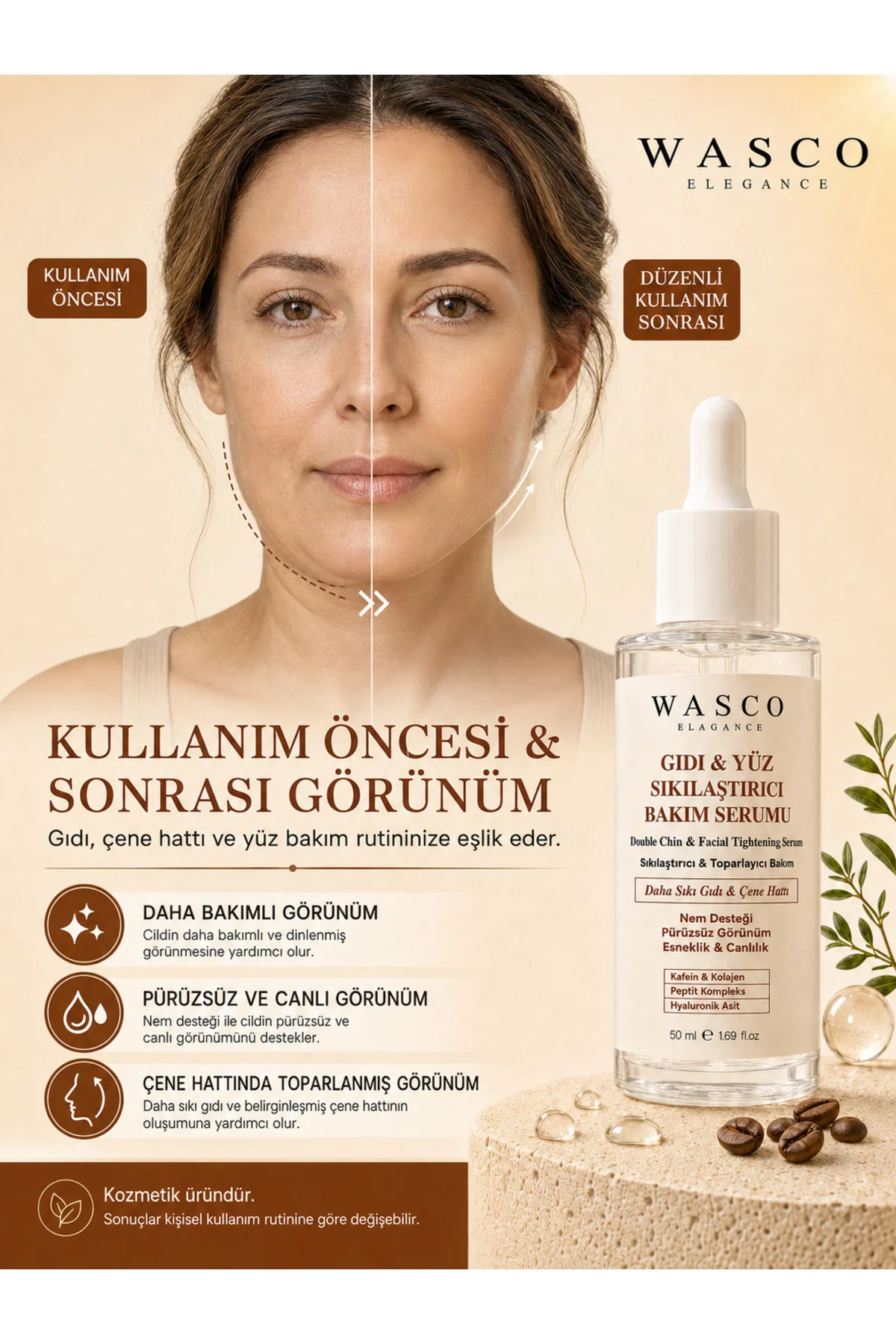Yüz, Gıdı, Boyun, Çene ve Dekolte Bölgesi Sıkılaştırıcı - Toparlayıcı Bakım Serum 50 ml