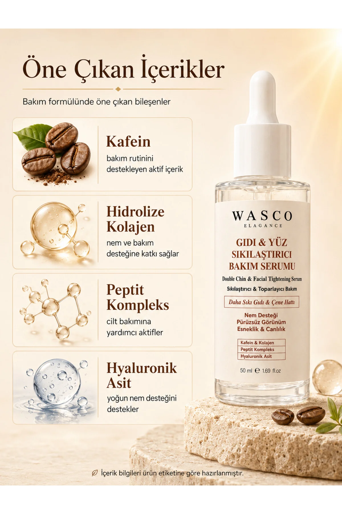Yüz, Gıdı, Boyun, Çene ve Dekolte Bölgesi Sıkılaştırıcı - Toparlayıcı Bakım Serum 50 ml