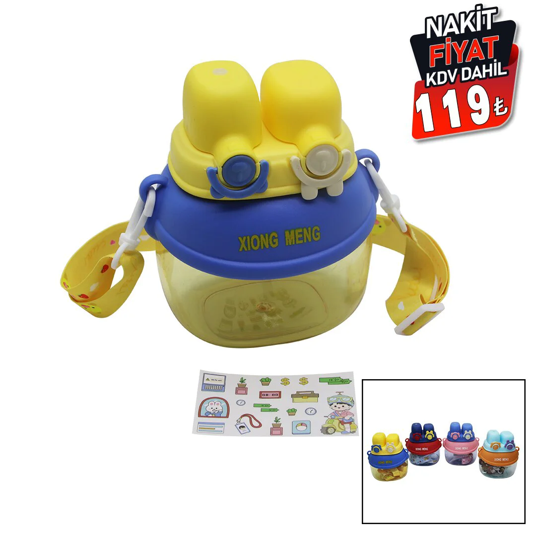 Yüz Modeli - 2 Kilitli Kapak Renkli Mika Kristal Suluk Matara Pipetli - Naylon Çantalı - Askılı 1280ML Fiyatı, Yorumları ve Özellikleri