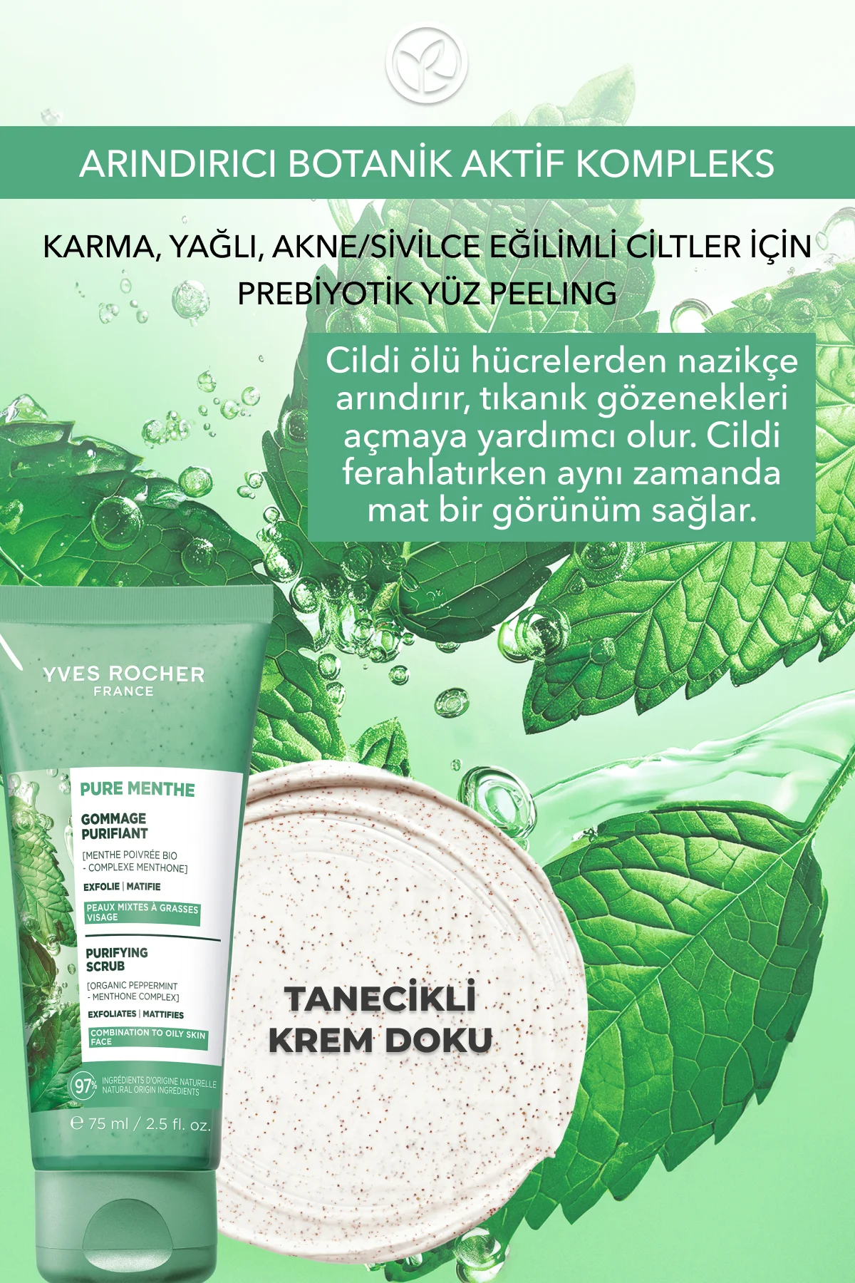 Yüz Peelingi-Karma,Yağlı, Sivilce Eğilimli Cilt-Pure Menthe Arınd