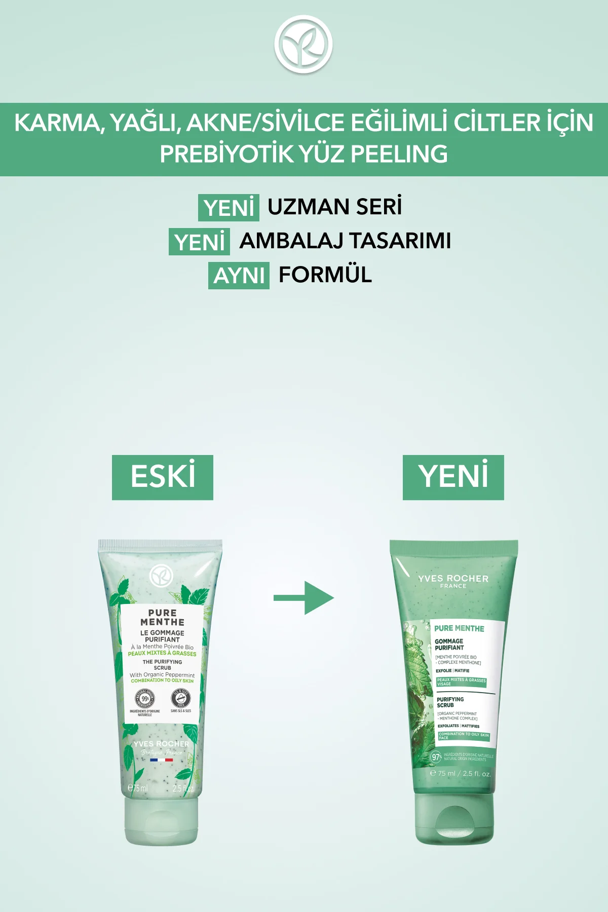 Yüz Peelingi-Karma,Yağlı, Sivilce Eğilimli Cilt-Pure Menthe Arınd