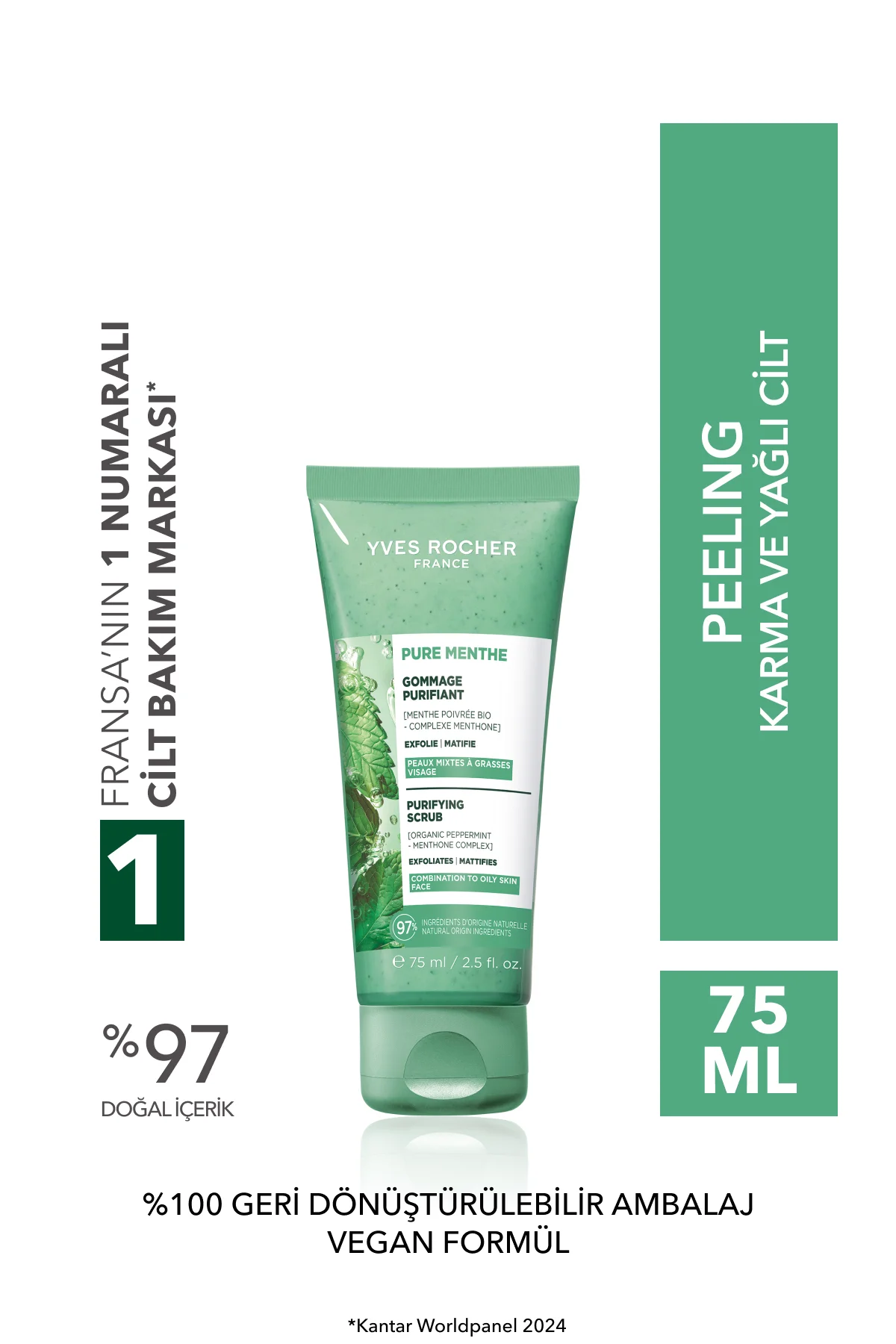 Yüz Peelingi-Karma,Yağlı, Sivilce Eğilimli Cilt-Pure Menthe Arınd