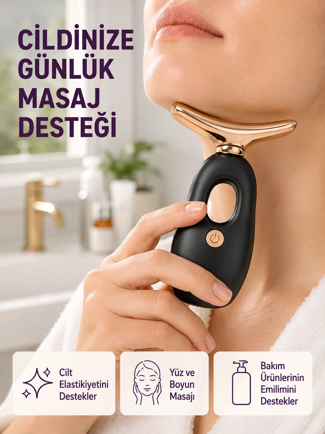 Yüz ve Göz Altı Masaj Cihazı – Kırışıklık Karşıtı & Nemlendirici Etki Destekli