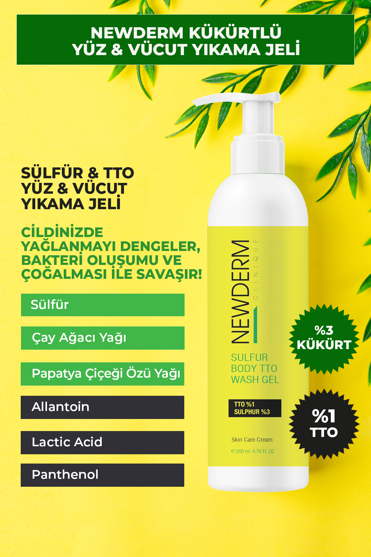 Newderm Yüz Ve Vücut Yıkama Sulfur 200Ml.