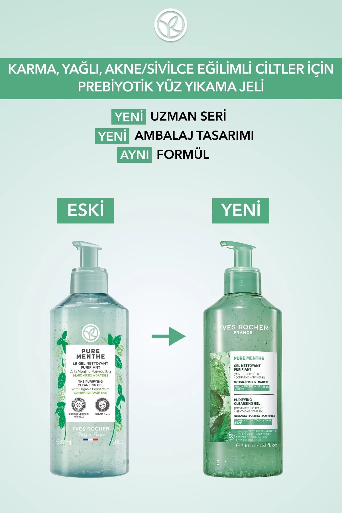 Yüz Yıkama Jeli-Karma,Yağlı,Sivilce Eğilimli Cilt-Pure Menthe Arı