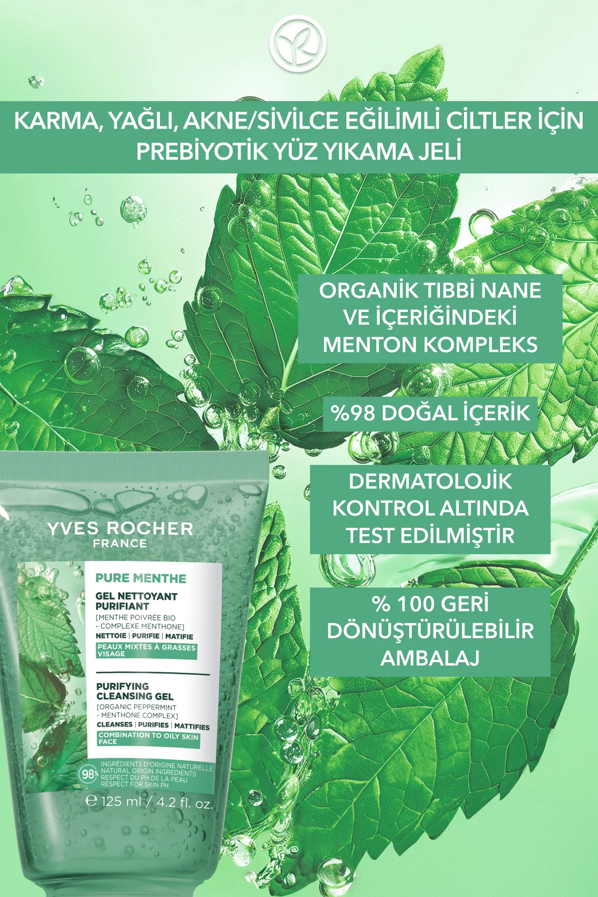 Yüz Yıkama Jeli-Karma,Yağlı, Sivilce Eğilimli Cilt-Pure Menthe Ar