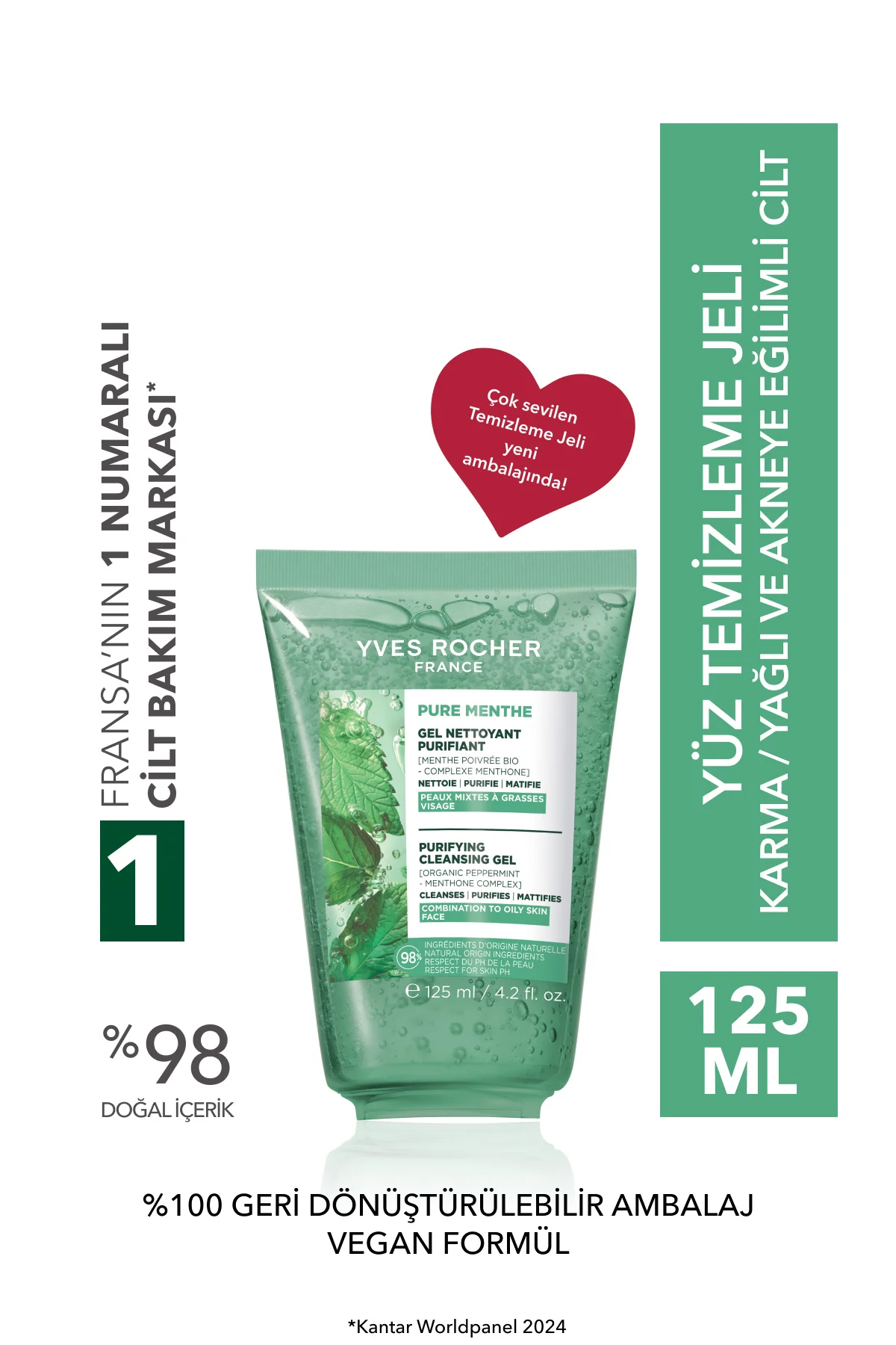 Yüz Yıkama Jeli-Karma,Yağlı, Sivilce Eğilimli Cilt-Pure Menthe Ar