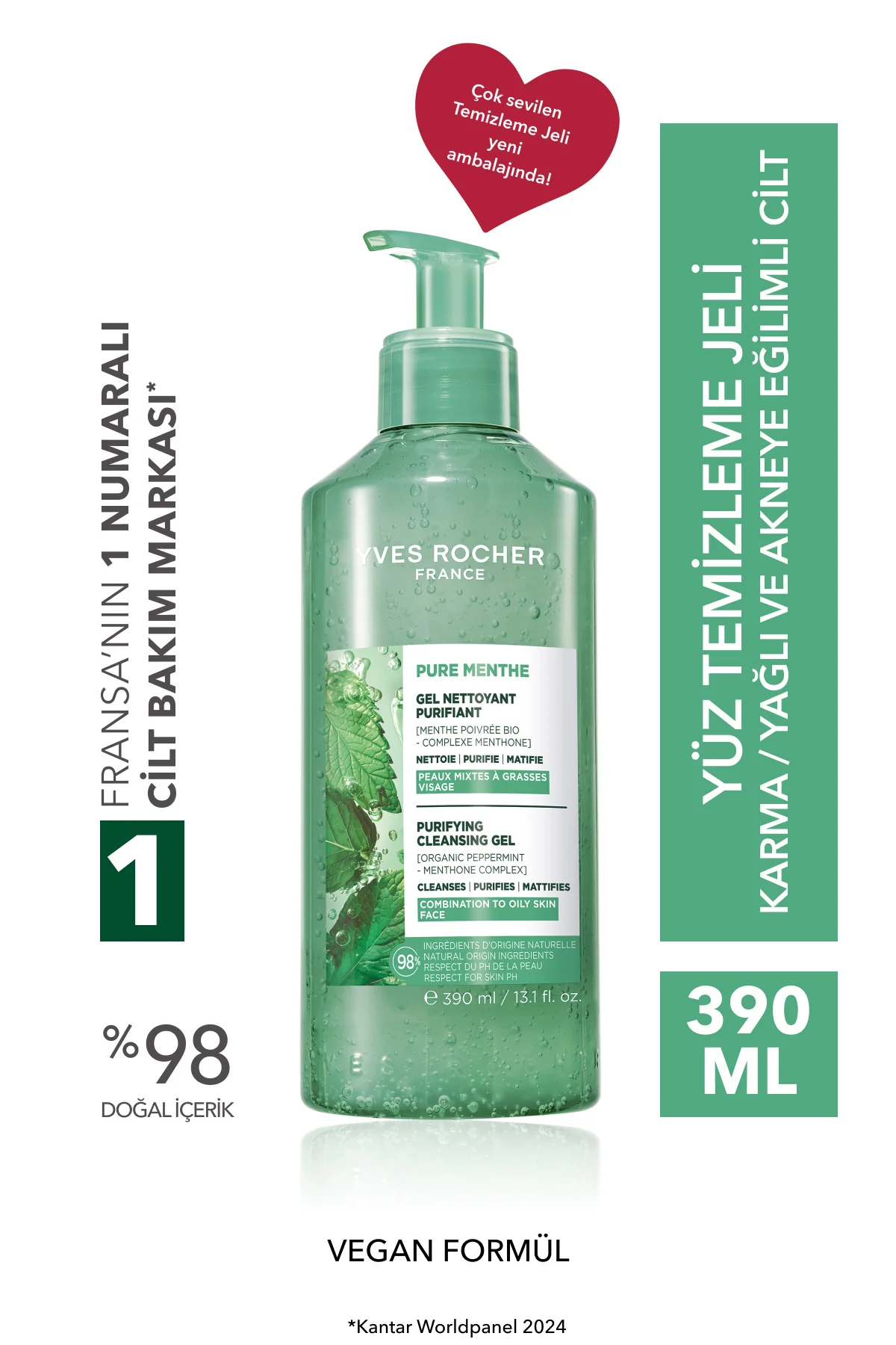 Yüz Yıkama Jeli-Karma,Yağlı,Sivilce Eğilimli Cilt-Pure Menthe Arı