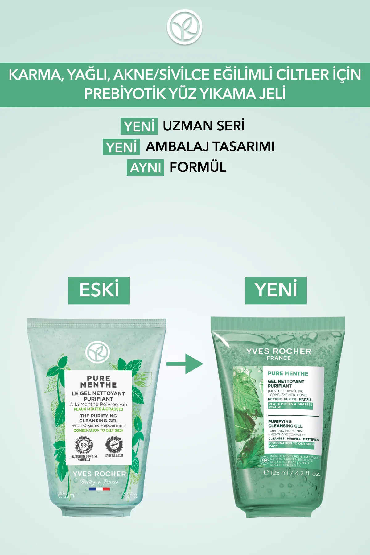 Yüz Yıkama Jeli-Karma,Yağlı, Sivilce Eğilimli Cilt-Pure Menthe Ar