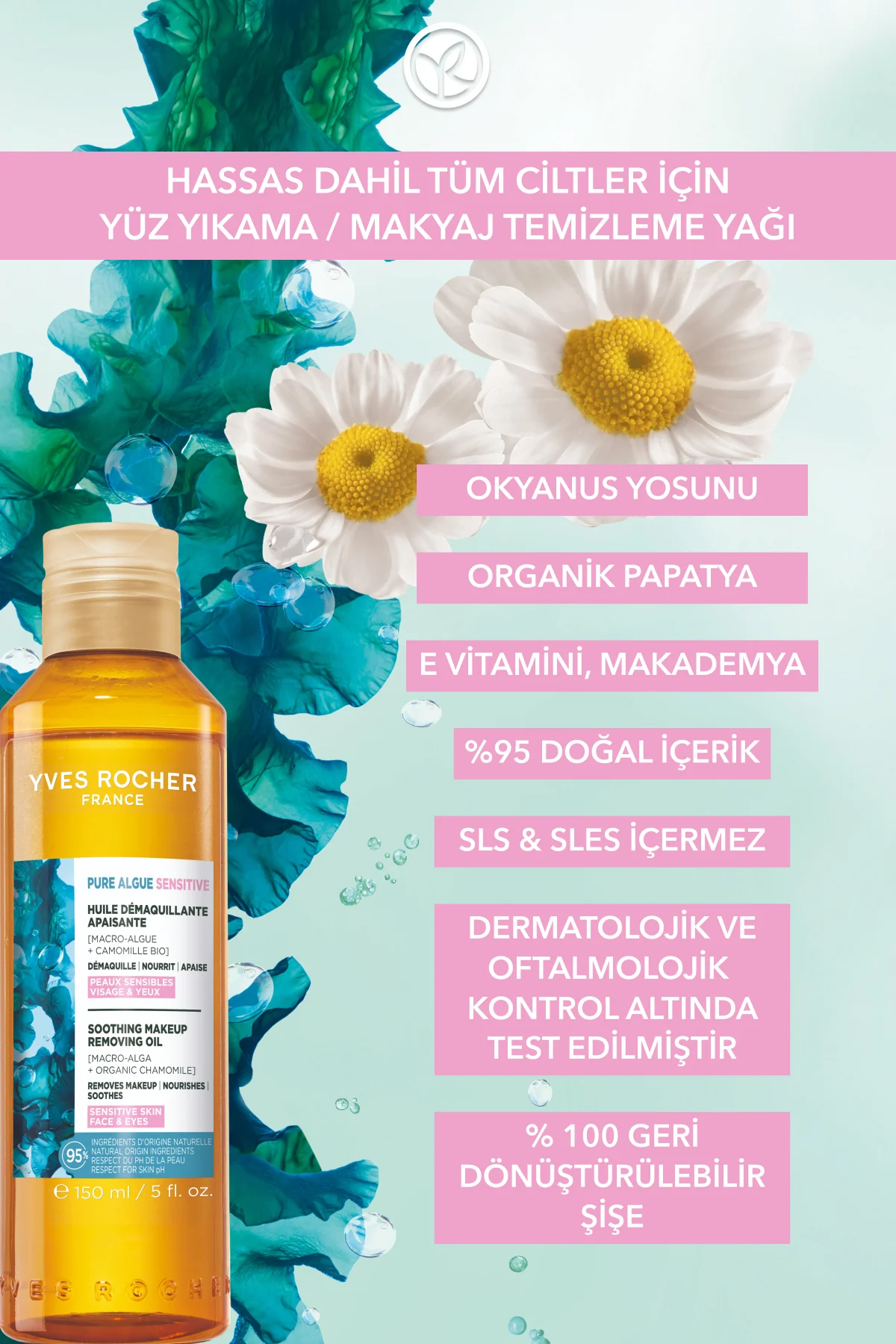 Yüz Yıkama/Makyaj Temizleme Yağı-Hassas Dahil Tüm Cilt-Pure Algue