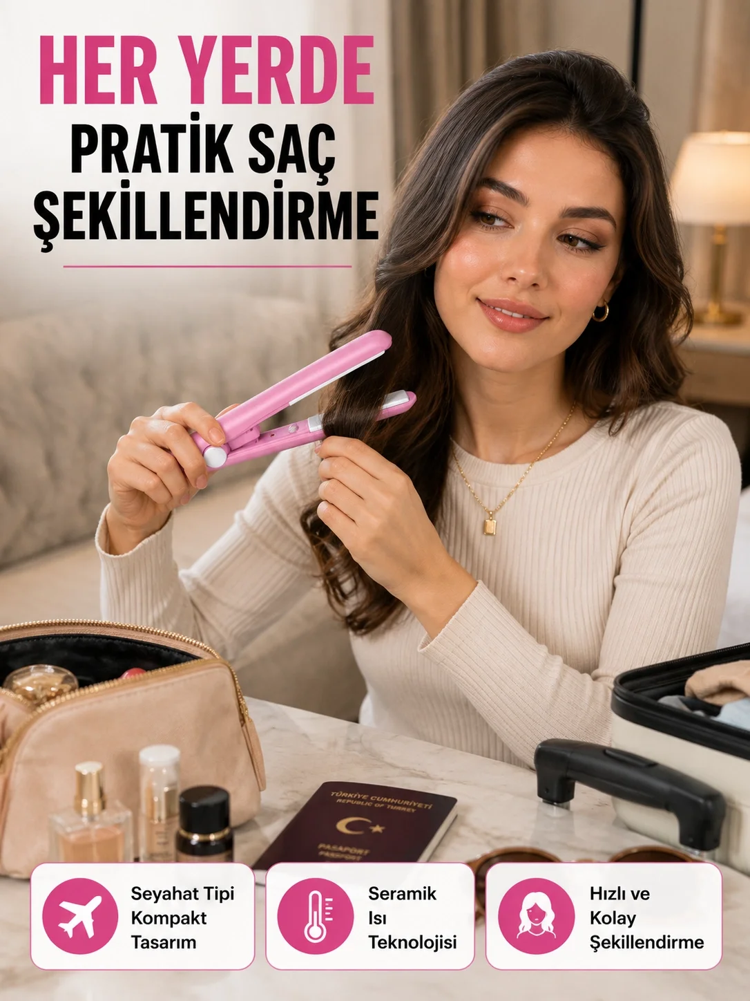 Yüzer Plakalı Kompakt Bukle Maşası – Elastik Tutuculu, Saç Dostu Profesyonel Tasarım Yeni Nesil
