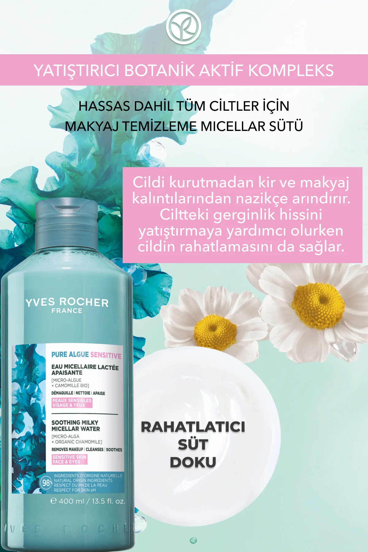 Yüz&Makyaj Temizleme Micellar Sütü-Hassas Dahil Tüm Cilt-Pure Alg