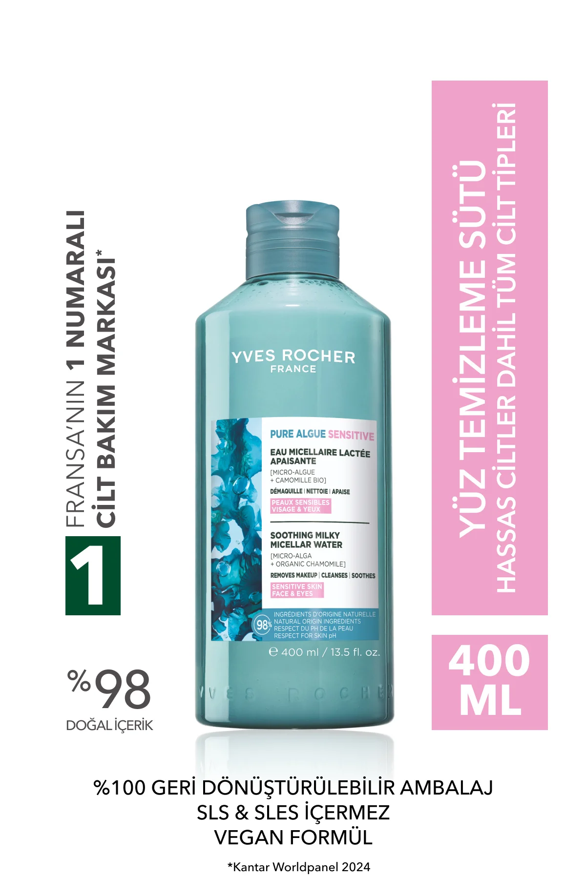 Yüz&Makyaj Temizleme Micellar Sütü-Hassas Dahil Tüm Cilt-Pure Alg