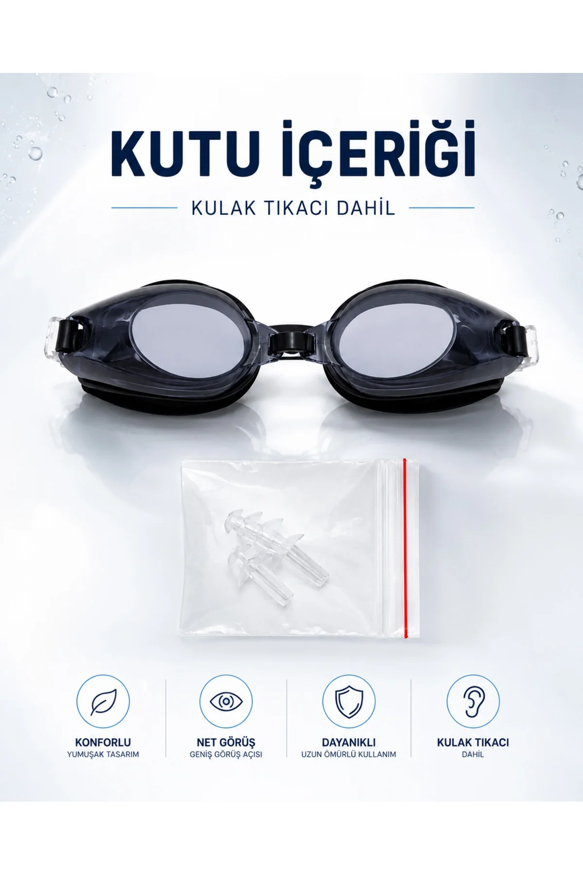 Yüzücü Gözlüğü Kulak Tıkaçlı Ayarlanabilir Havuz Deniz Gözlüğü Siyah Smoke Lens