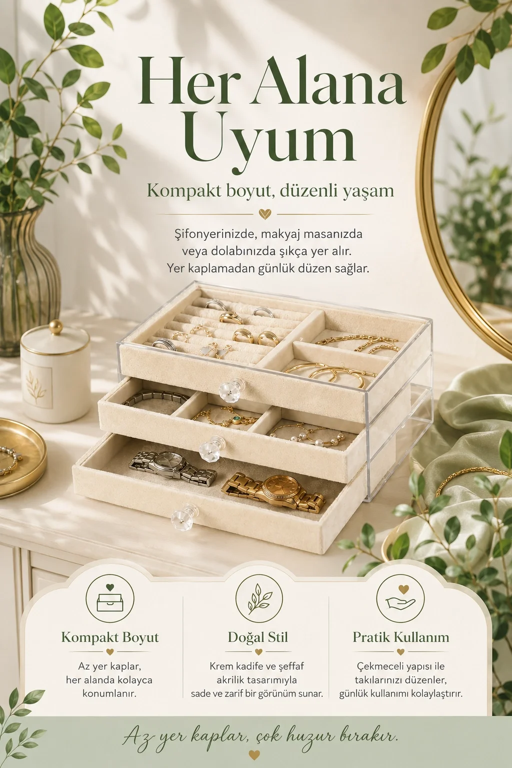 Yüzük Kolye Bileklik Saat İçin Çekmeceli Kadife Takı Organizer Kutusu