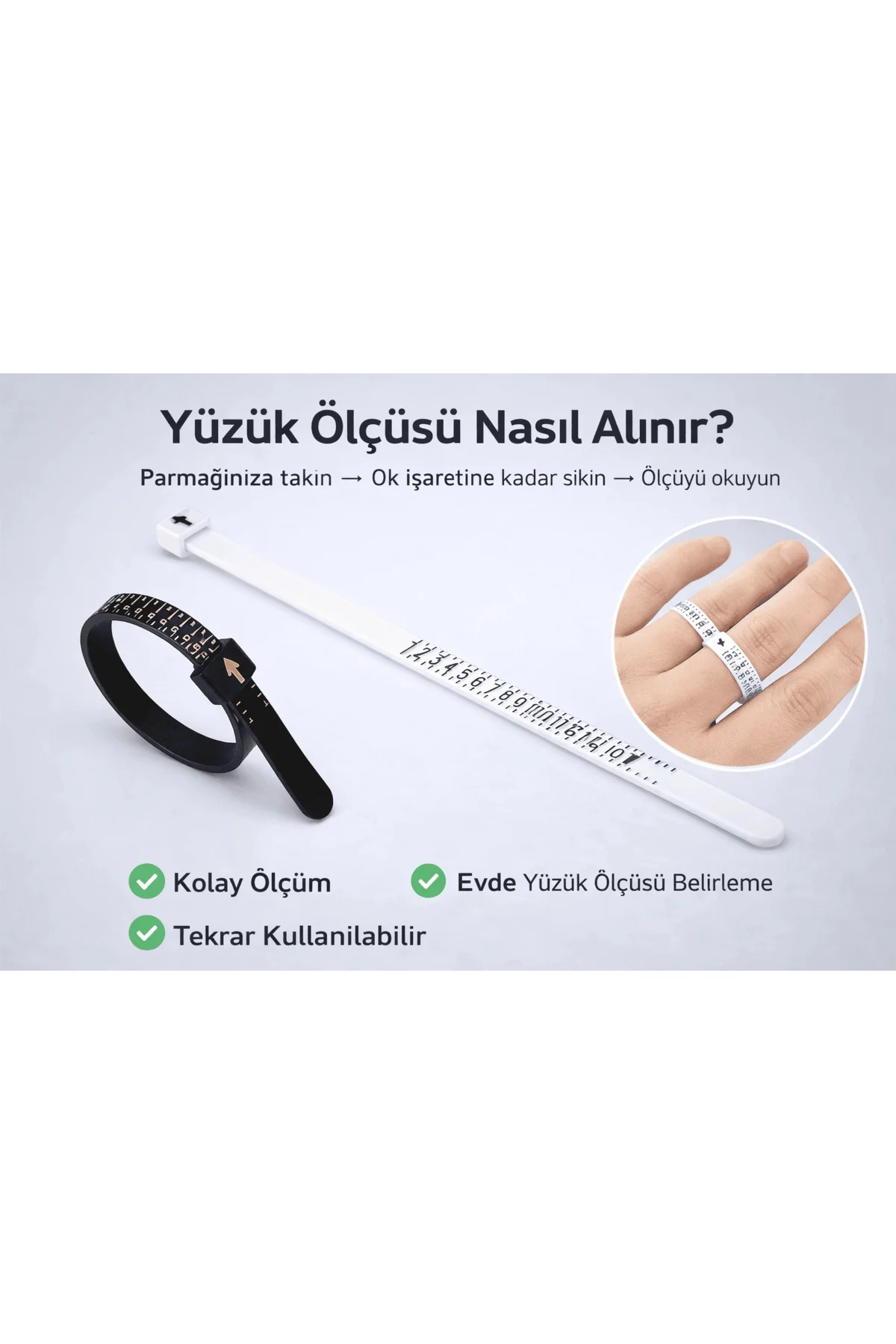 Yüzük Ölçüsü Alma Aleti Parmak Yüzük Ölçer Aparatı Ring Sizer Yüzük Ölçme Ölçü Seti - 2 Adet - Görsel 2