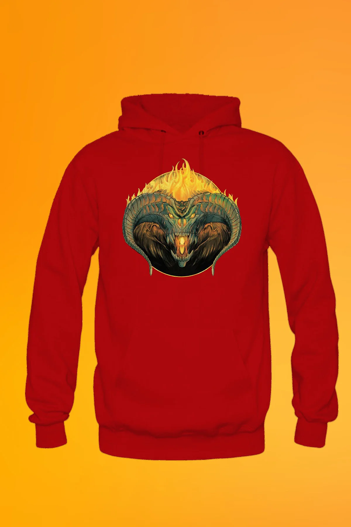 Yüzüklerin Efendisi Balrog Baskılı Kırmızı Erkek Kapşonlu Fermuarsız Sweatshirt Hoodie