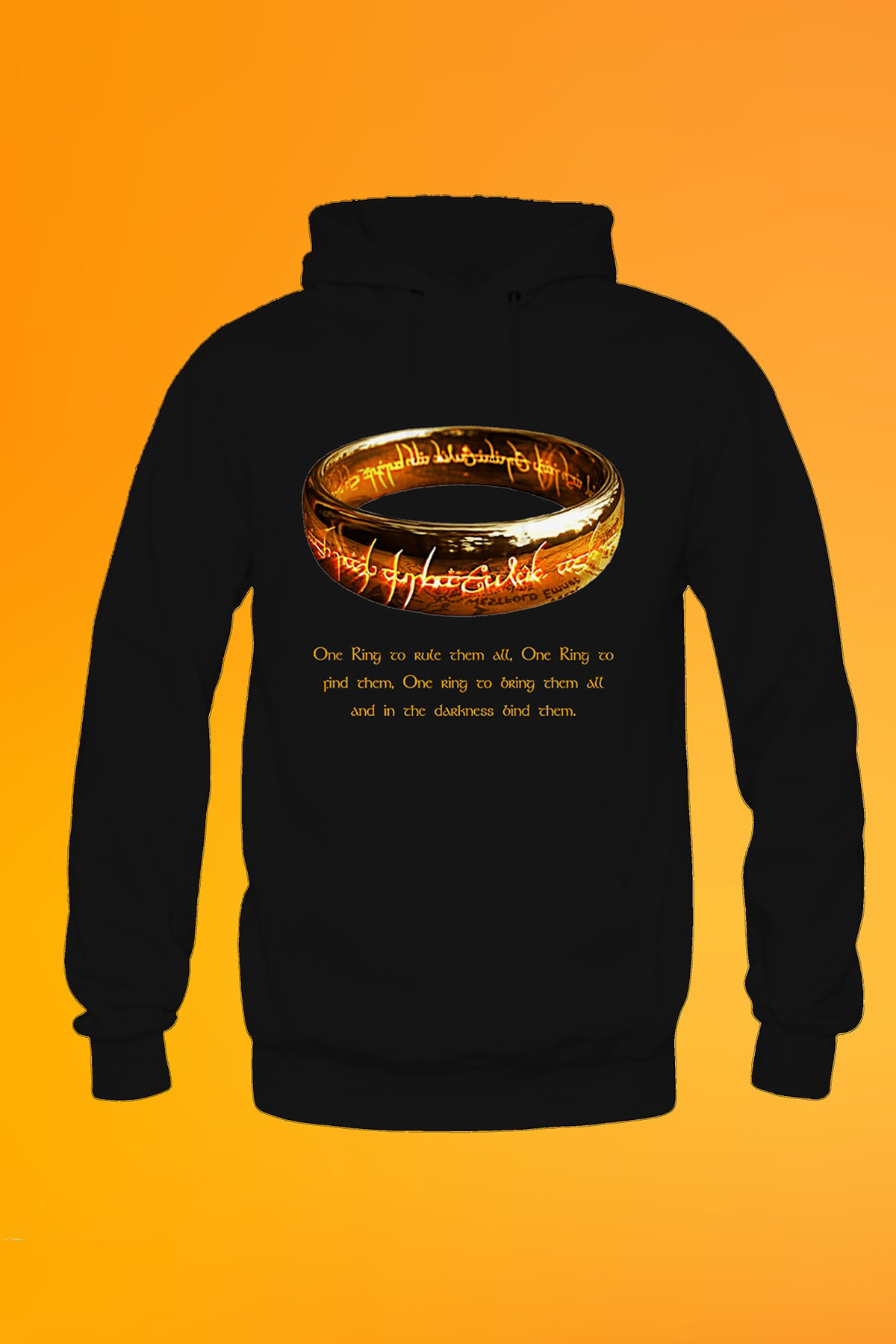 Remonz Yüzüklerin Efendisi Tek Yüzük Baskılı Siyah Unisex Kanguru Cep Ka