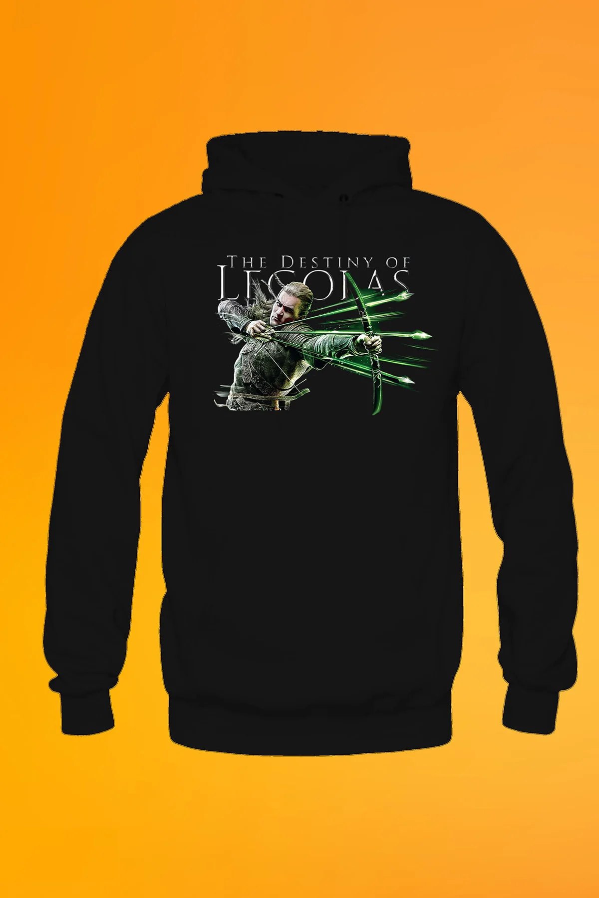 Yüzüklerin Efendisi Legolas Baskılı Siyah Kapüşonlu Sweatshirt Hoodie