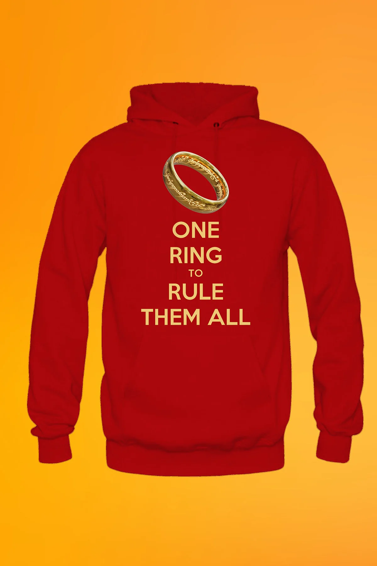 Yüzüklerin Efendisi Tek Yüzük Baskılı Siyah Unisex Kanguru Cep Kapüşonlu Sweatshirt